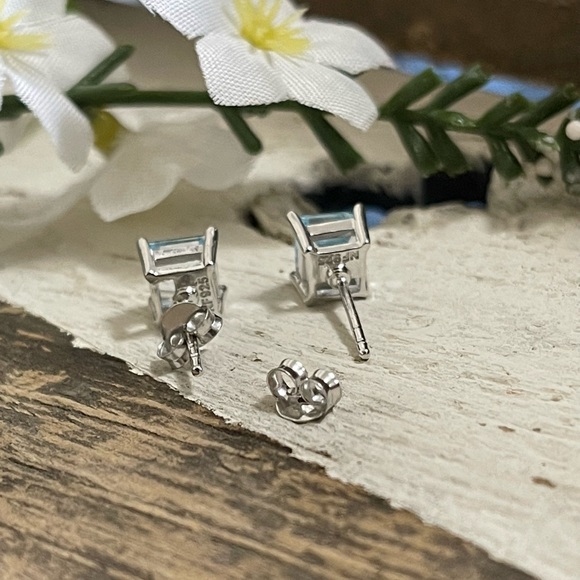 925 Blue Topaz Stud Earrings - Picture 9 of 12
